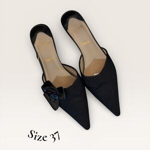 Christian Louboutin Black Pointed Mules with Flower